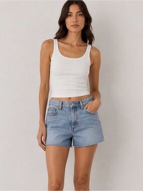 Zara Light Blue High-Rise Denim Shorts